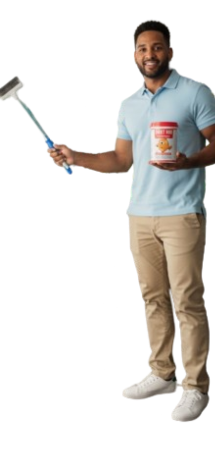 its a the man standing with cleaner